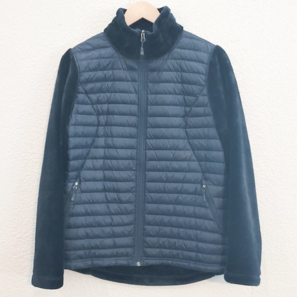 32 Degree Black Quilted High Neck Zip Jacket w/Velour Sleeves Size Medium